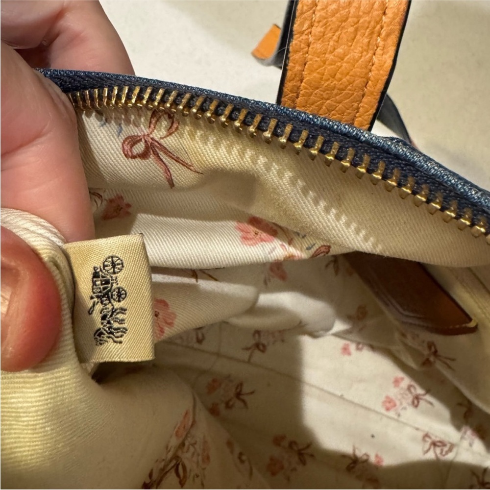 Coach Blue Denim Tote with Navy Leather Trim and Gold Hardware - Picture 15 of 16